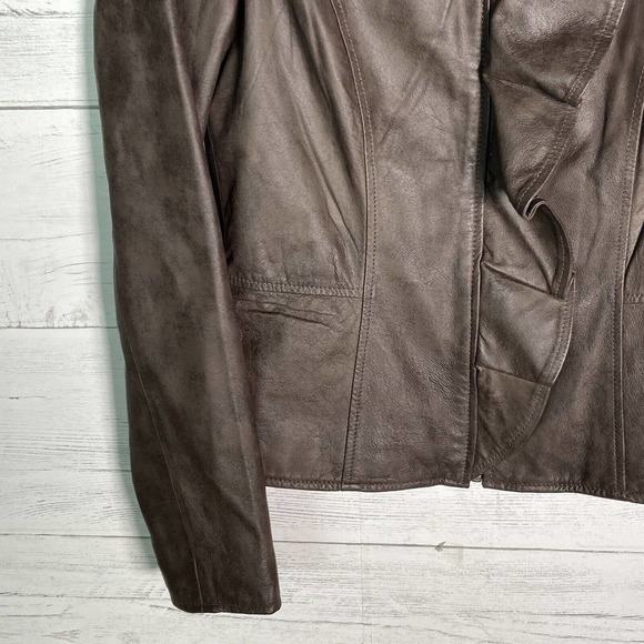 NEW Boston Proper Brown Leather Zip Jacket - Picture 3 of 6